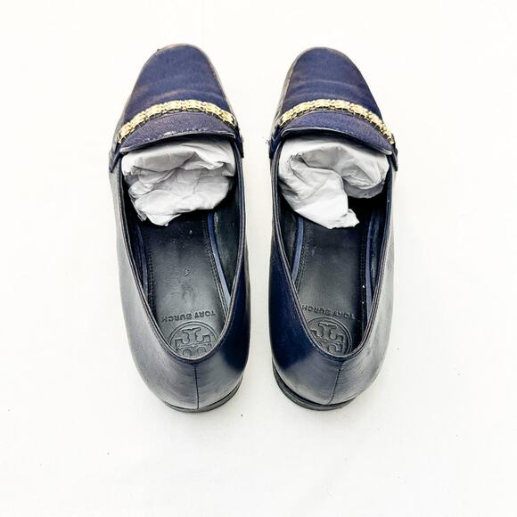 Tory Burch Gemini Cow Fur Link Loafer Leather Navy Blue Size 11 EUC - Picture 4 of 5